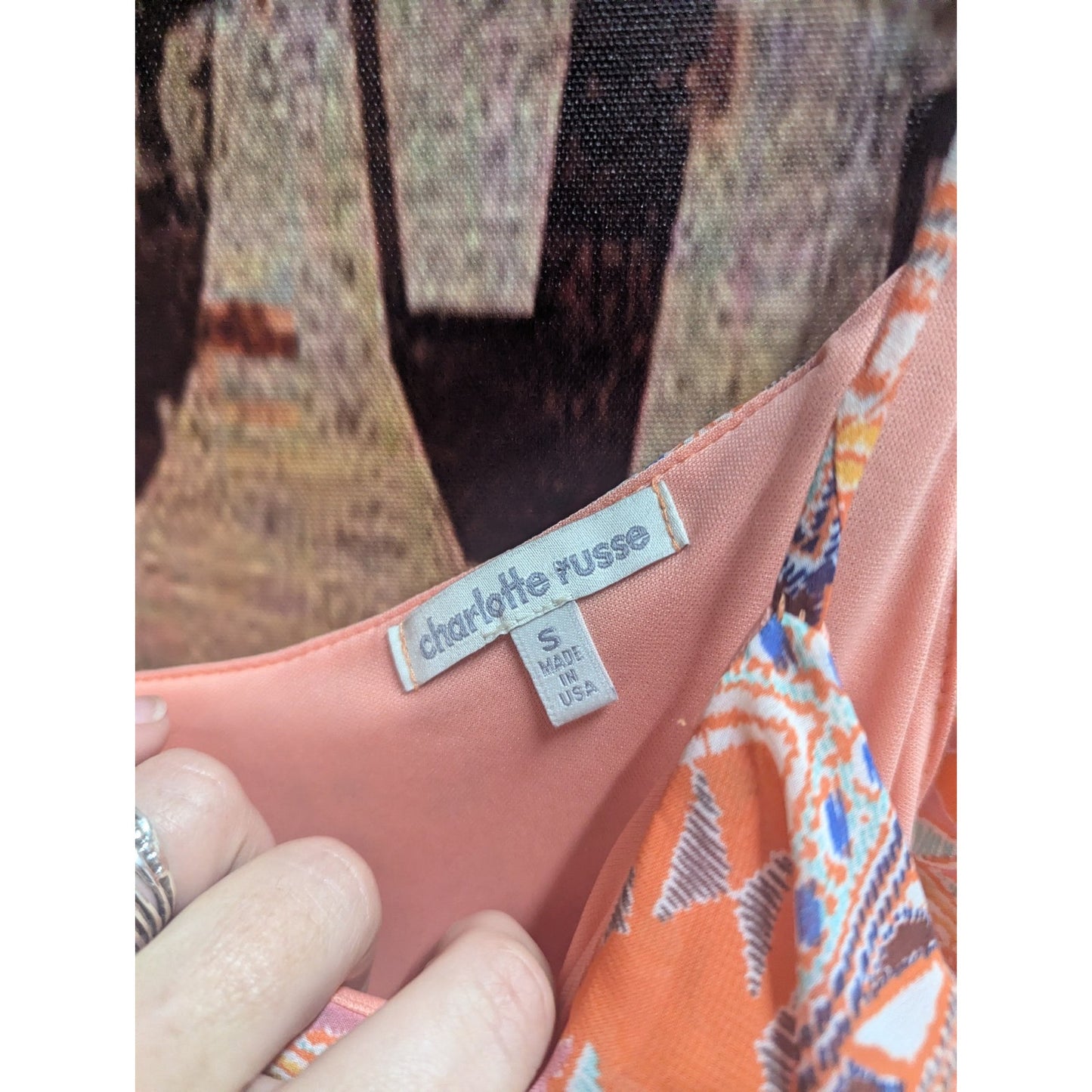 Y2K Charlotte Russe Small Orange Tribal Chevron Ruffle Maxi Dress Spaghetti...