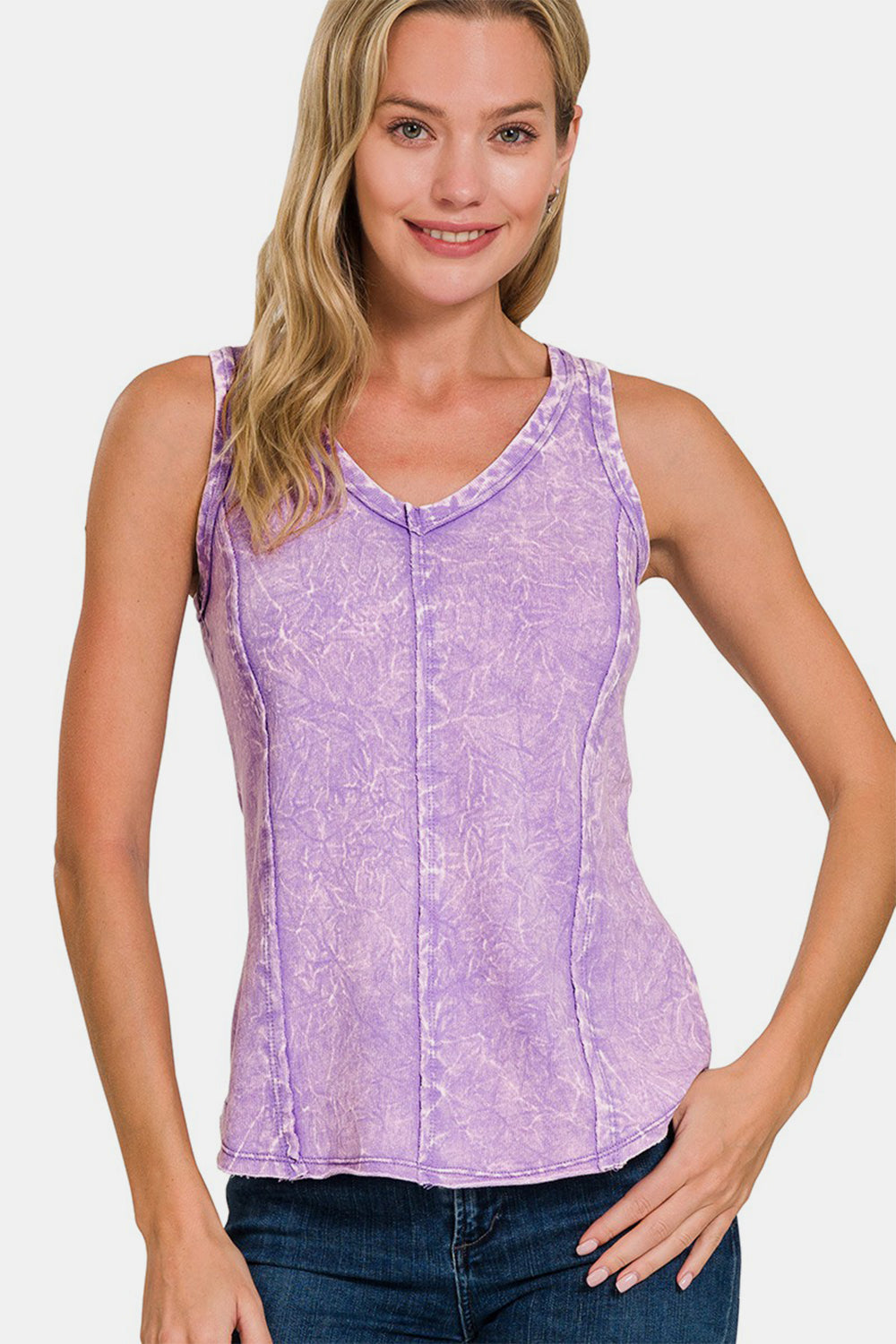 Zenana Exposed Seam V-Neck Wide Strap Tank - Scarlett's Riverside Boutique