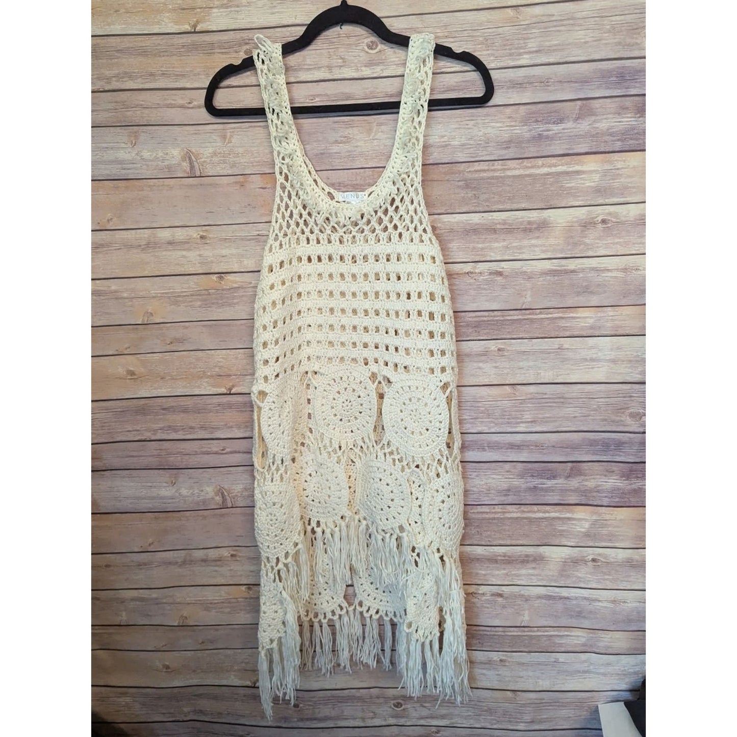 Venus Women’s Cream Crochet Fringe Cover Up Sleeveless Boho Festival Swim Tunic