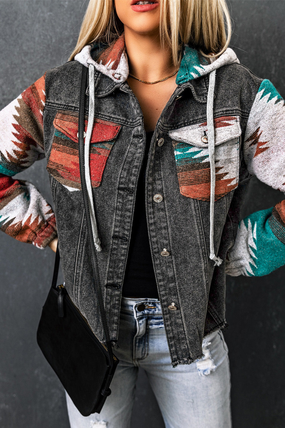 Drawstring Hooded Pocketed Denim Jacket - Scarlett's Riverside Boutique
