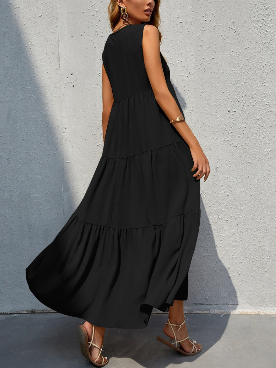 Tiered V-Neck Sleeve Dress - Scarlett's Riverside Boutique
