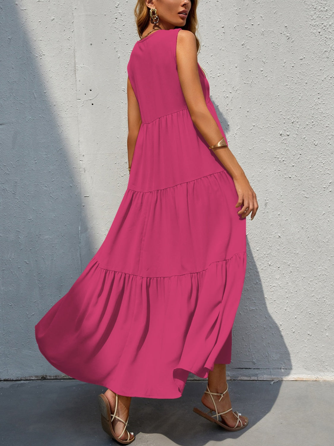 Tiered V-Neck Sleeve Dress - Scarlett's Riverside Boutique