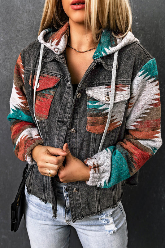 Drawstring Hooded Pocketed Denim Jacket - Scarlett's Riverside Boutique