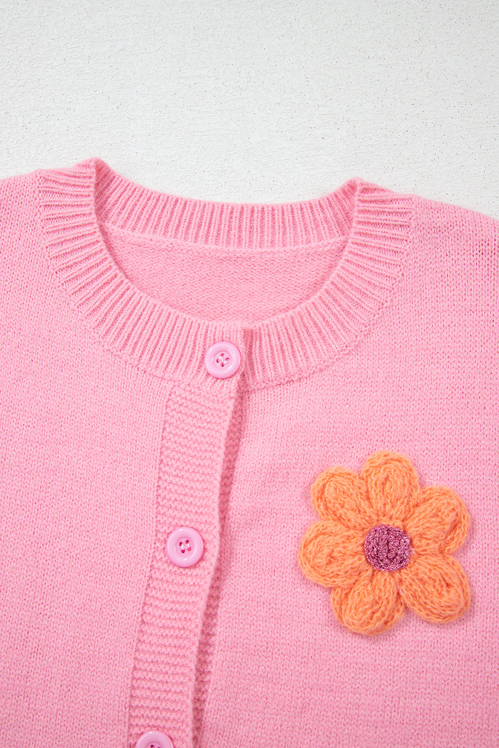 Pink Cute Knitted Floral Pattern Button Up Cardigan - Scarlett's Riverside Boutique