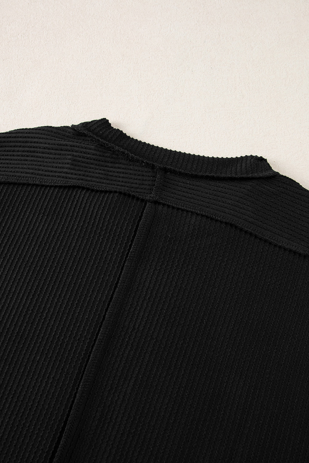 Black Textured Knit Exposed Stitching T-shirt - Scarlett's Riverside Boutique