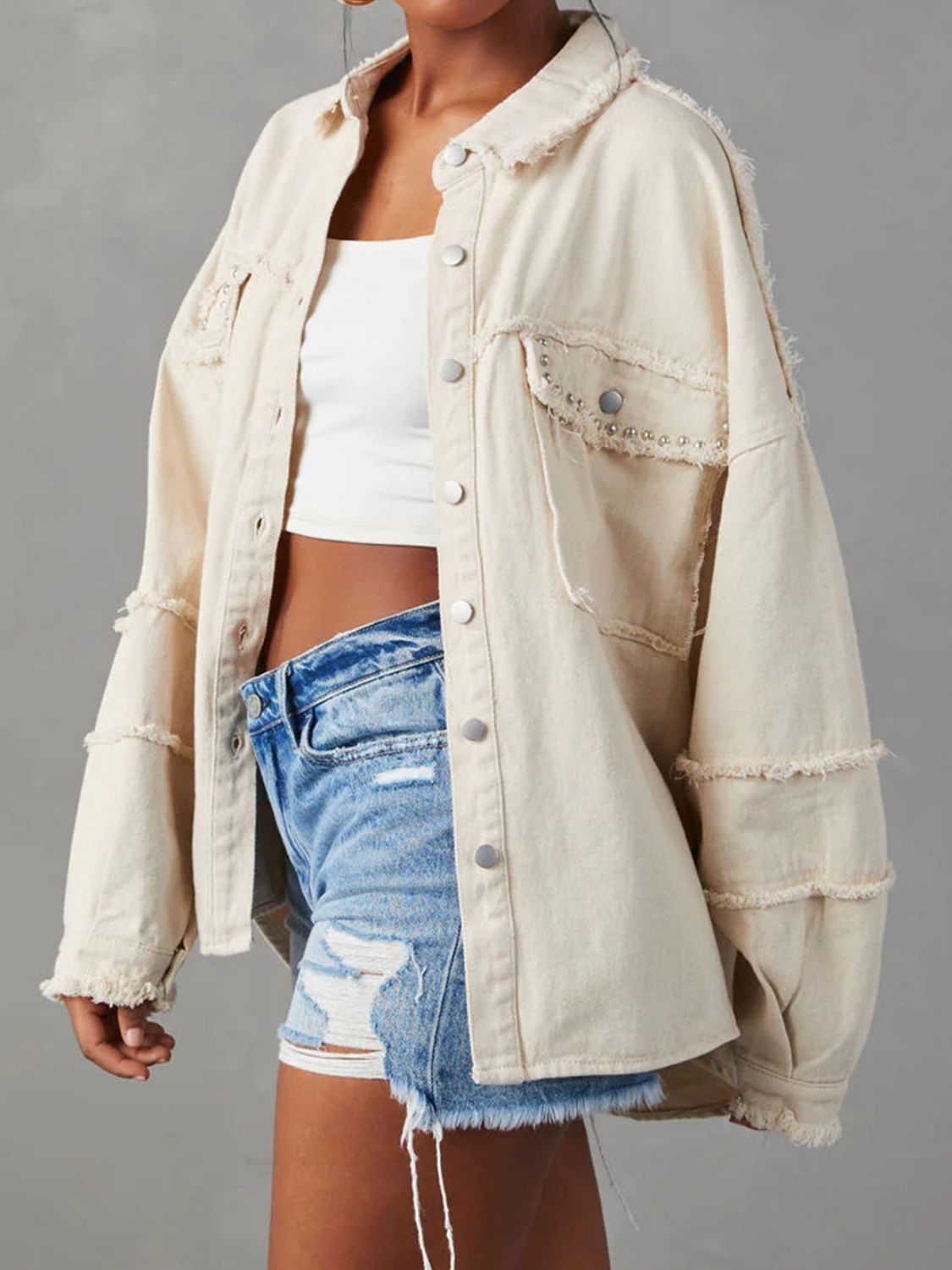 Button Down Raw Hem Denim Jacket - Scarlett's Riverside Boutique