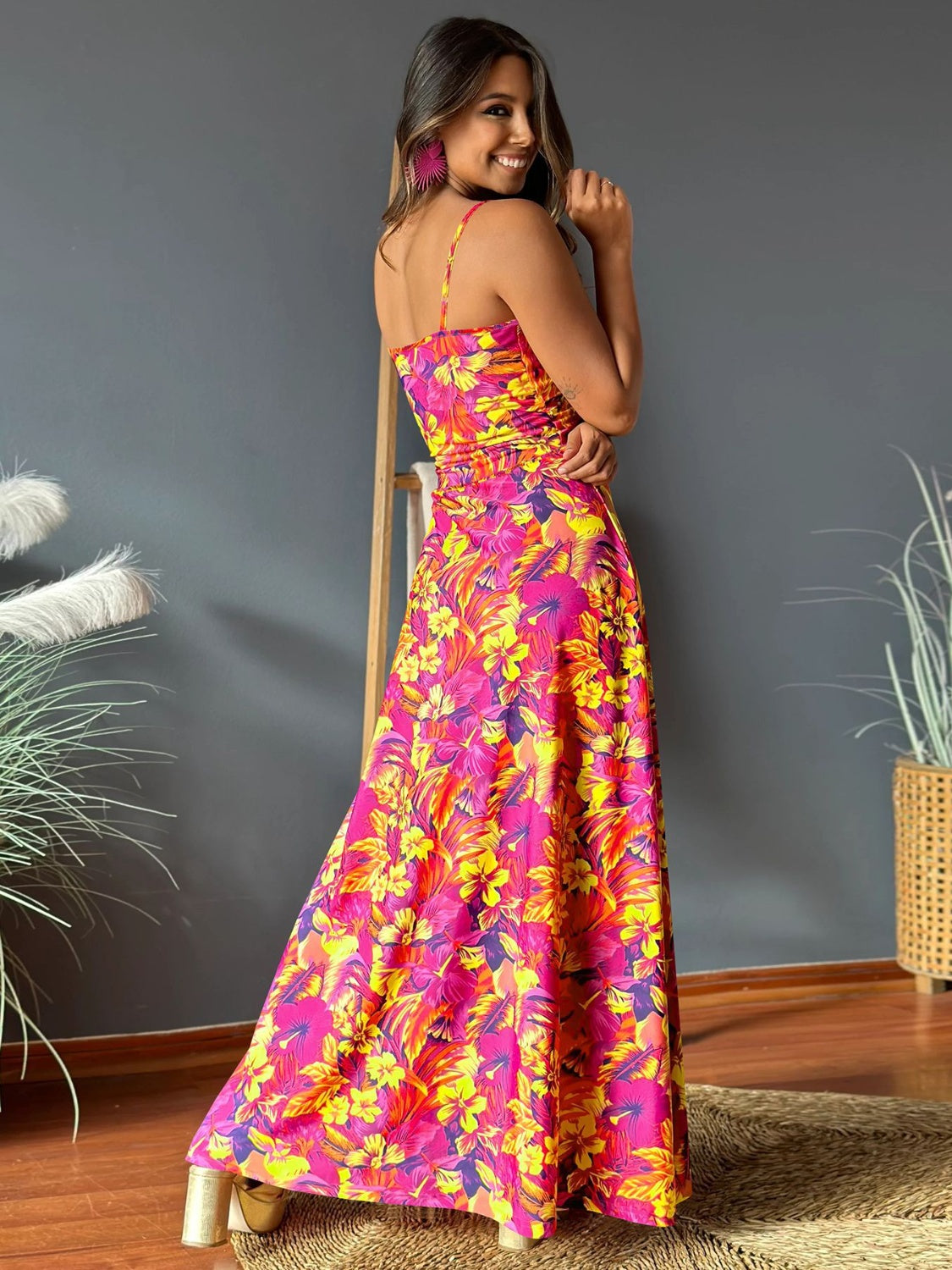 Twisted Printed V-Neck Cami Dress - Scarlett's Riverside Boutique