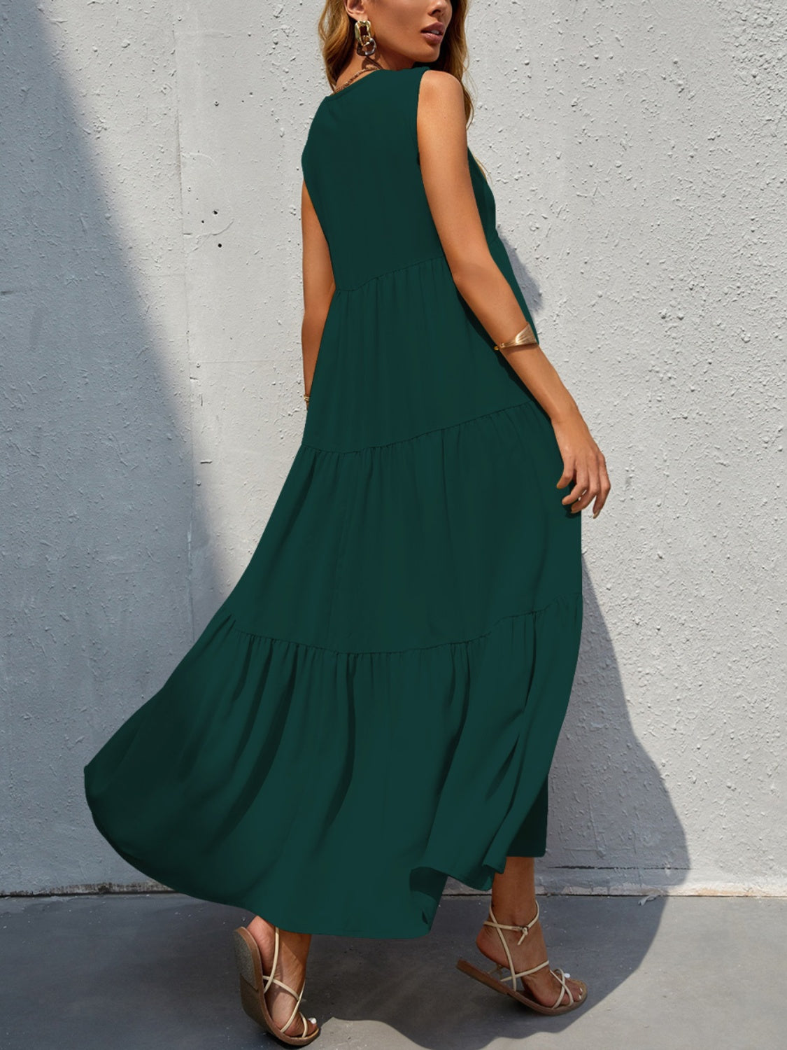 Tiered V-Neck Sleeve Dress - Scarlett's Riverside Boutique