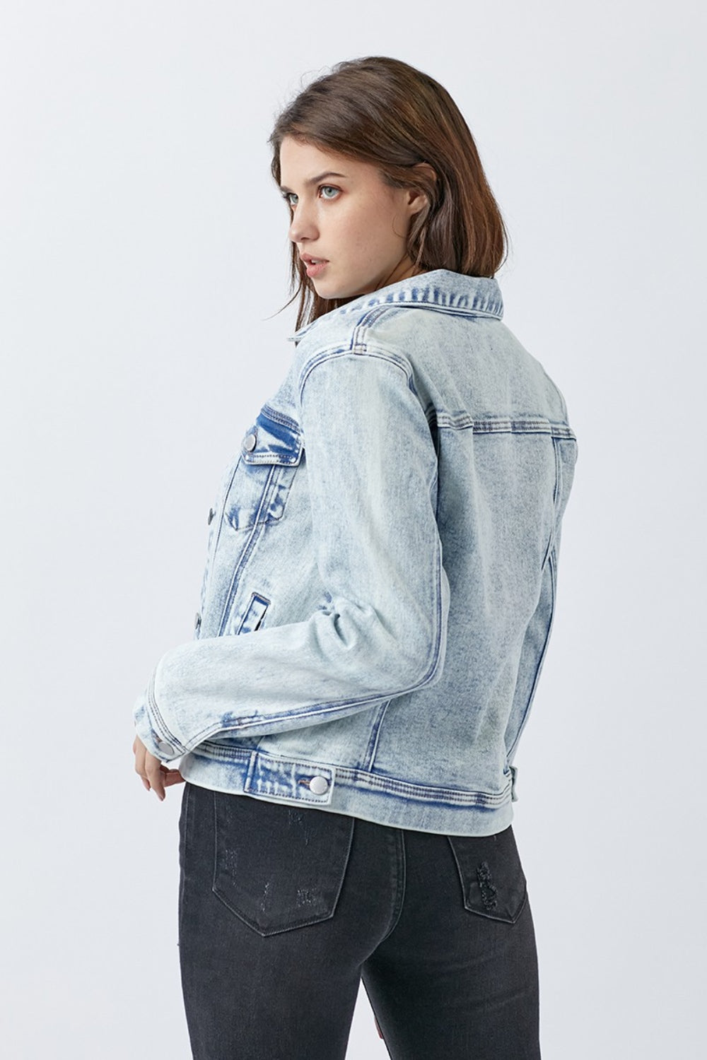 RISEN Button Up Washed Denim Jacket - Scarlett's Riverside Boutique