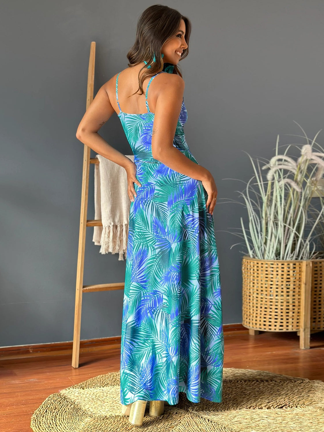 Twisted Printed V-Neck Cami Dress - Scarlett's Riverside Boutique