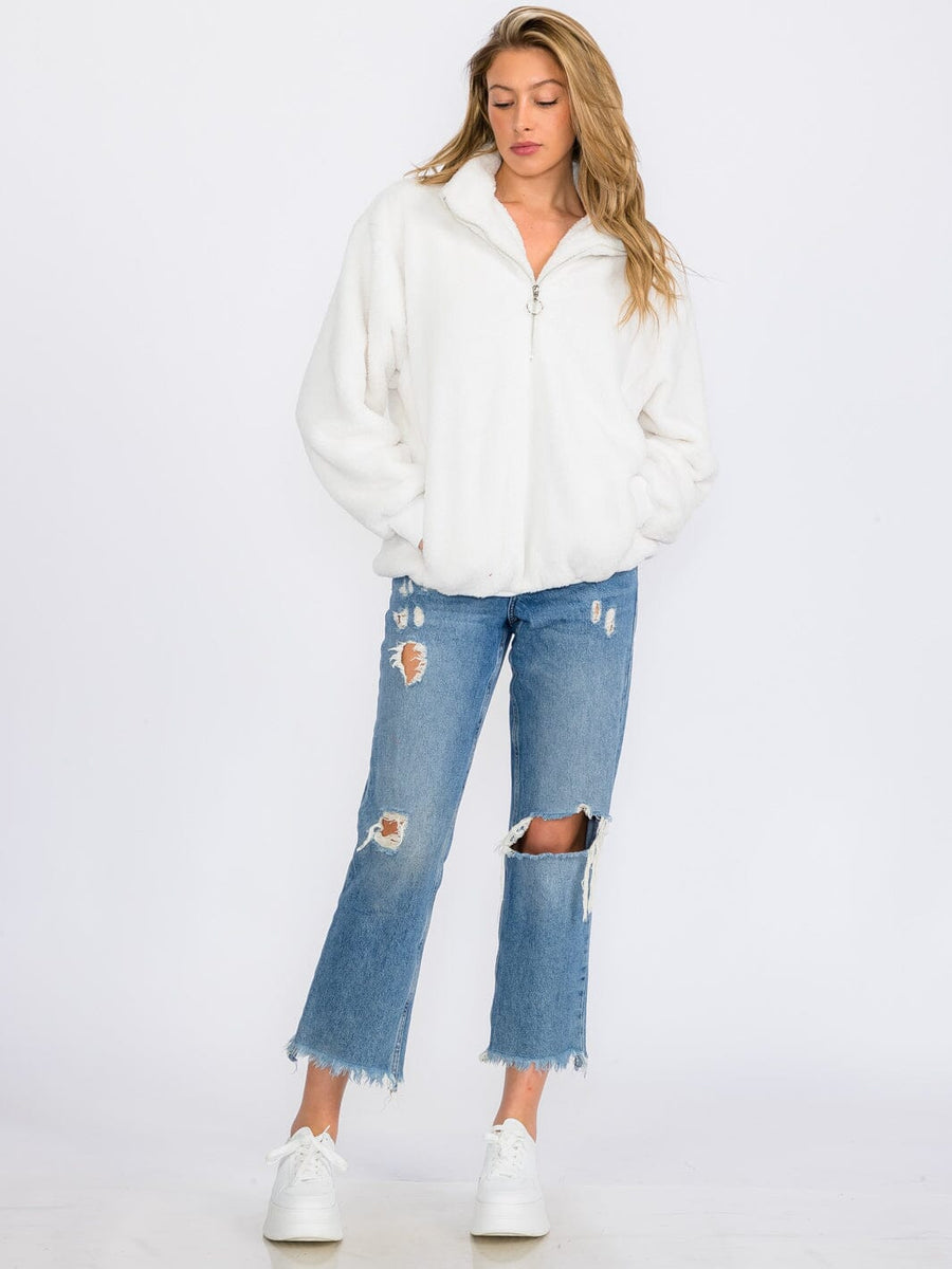 Fleece white pullover - Scarlett's Riverside Boutique