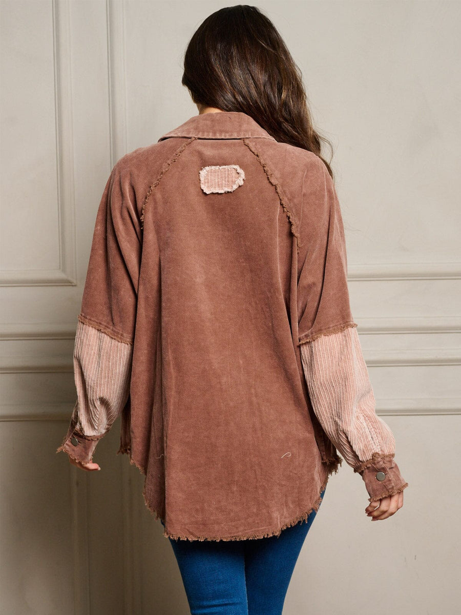 LONG SLEEVE BUTTON UP COLORBLOCK shacket - Scarlett's Riverside Boutique