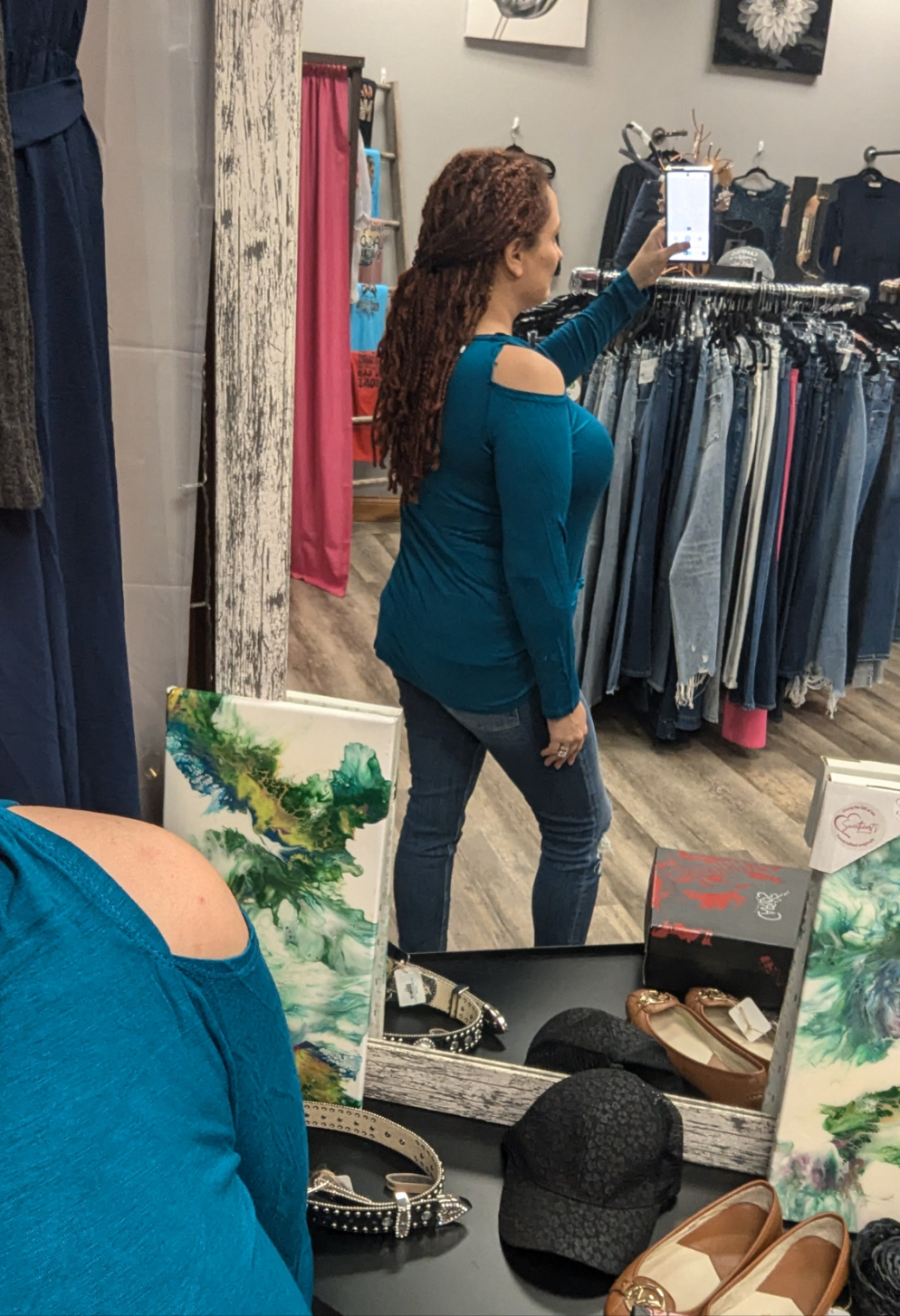 Teal or Grey cold shoulder long sleeve top - Scarlett's Riverside Boutique