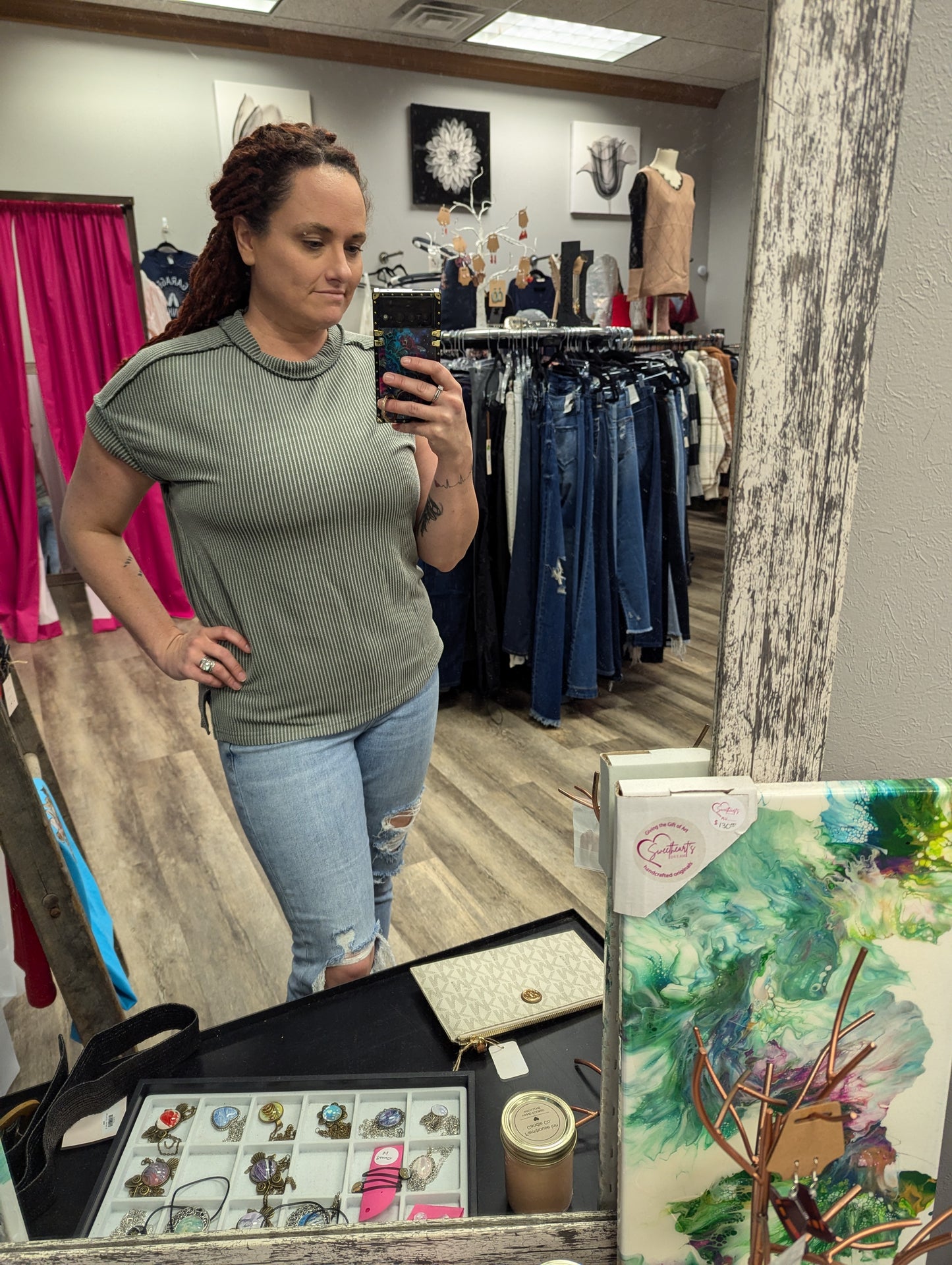 Green striped basic tee - Scarlett's Riverside Boutique