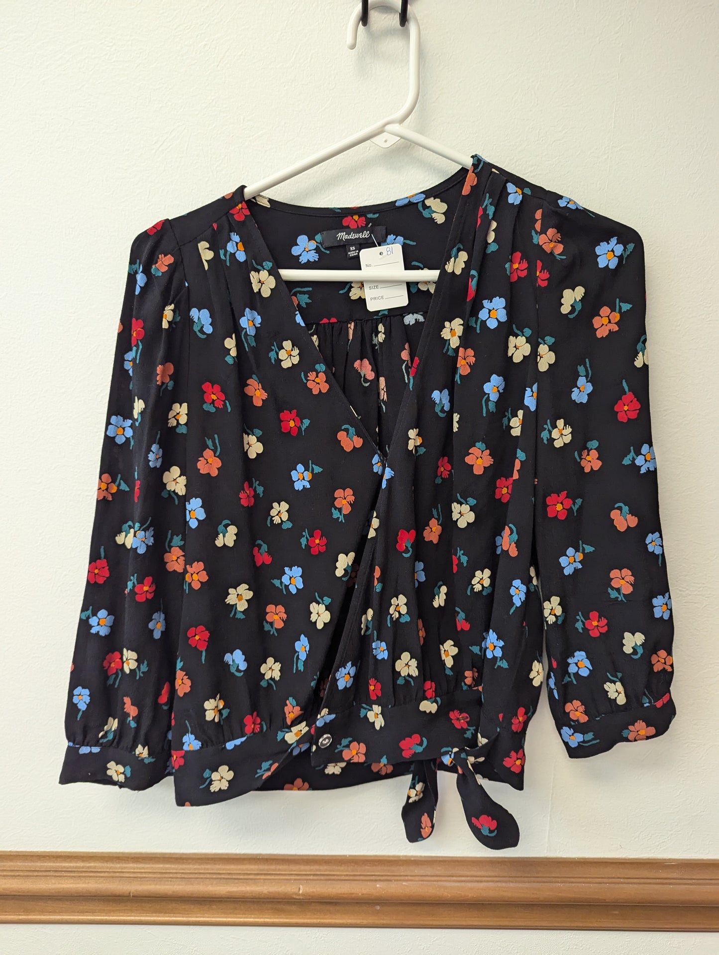 Madewell Womens Top Black Floral Pressed Flowers Wrap Top Size XS. RS 81 - Scarlett's Riverside Boutique