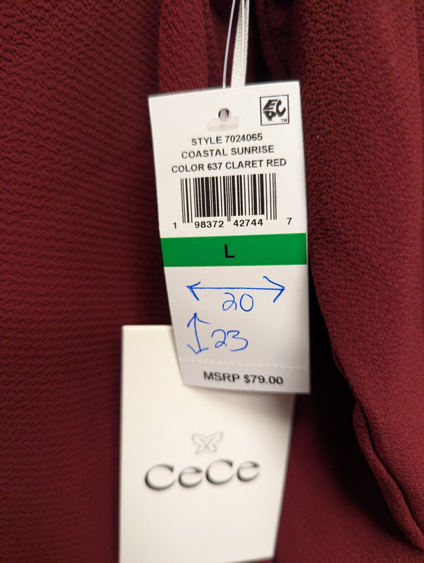 Cece wine long sleeve top. Size M. RS 97