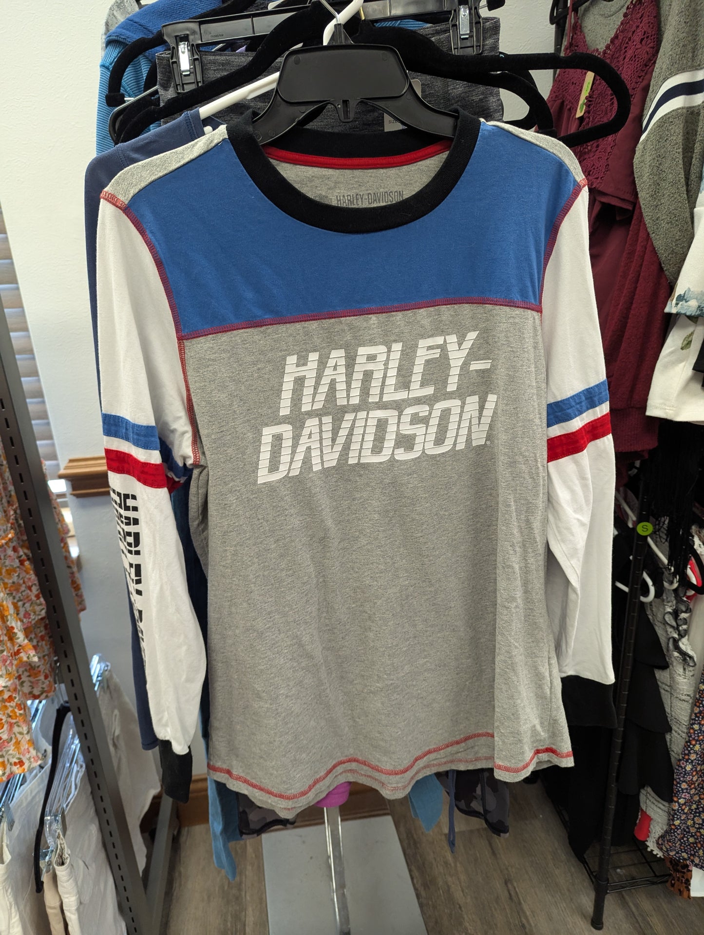 Harley Davidson Womens T Shirt Long Sleeve Size large Race 03 Jersey Colorblock. RS 99