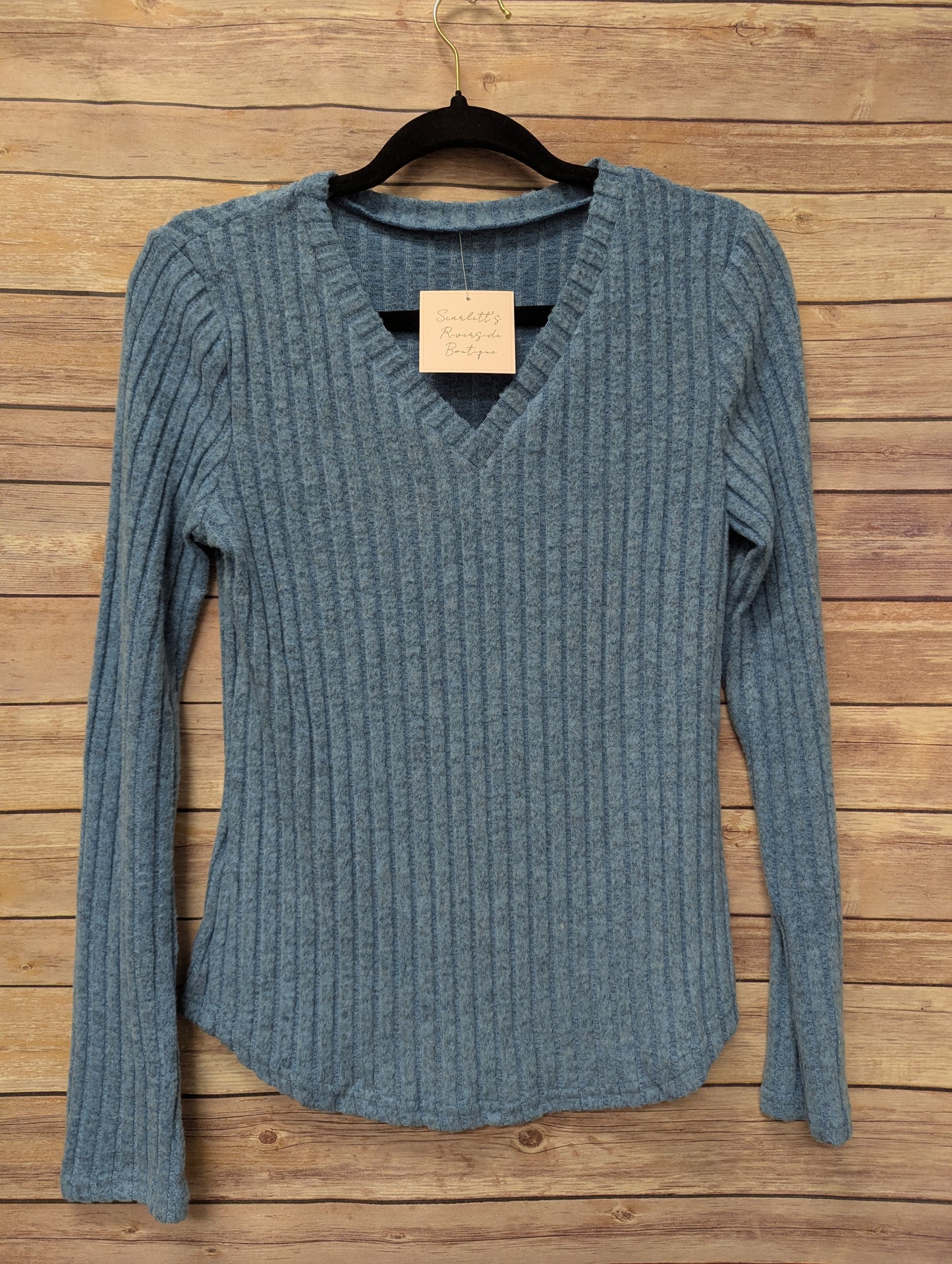 Blue basic bae v neck long sleeve top