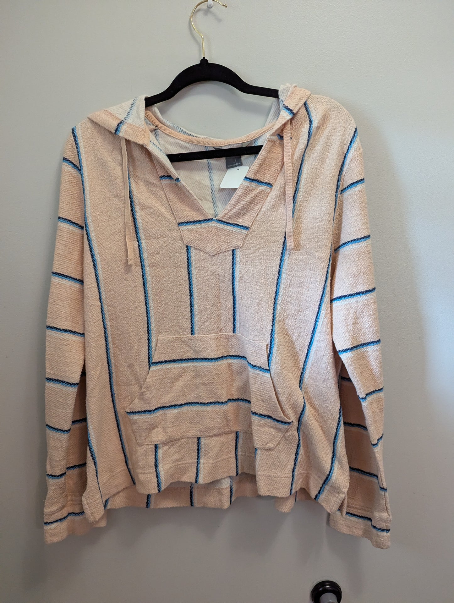 Natural Reflections Striped Long-Sleeve Bonfire Hoodie for Ladies - Almost Apricot. Sz M