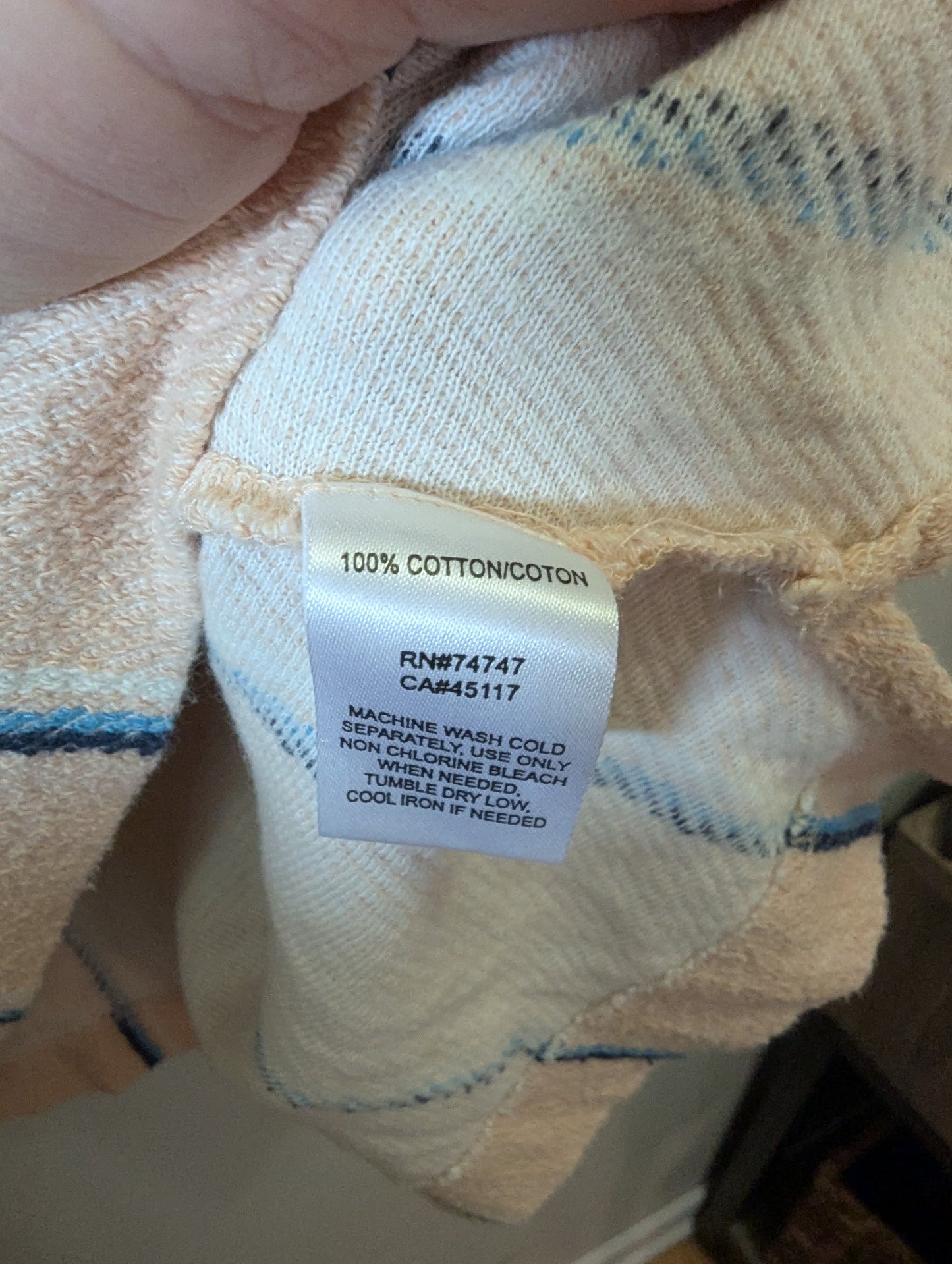 Natural Reflections, 100% cotton, Striped Long-Sleeve Bonfire Hoodie for Ladies - Almost Apricot. Sz M