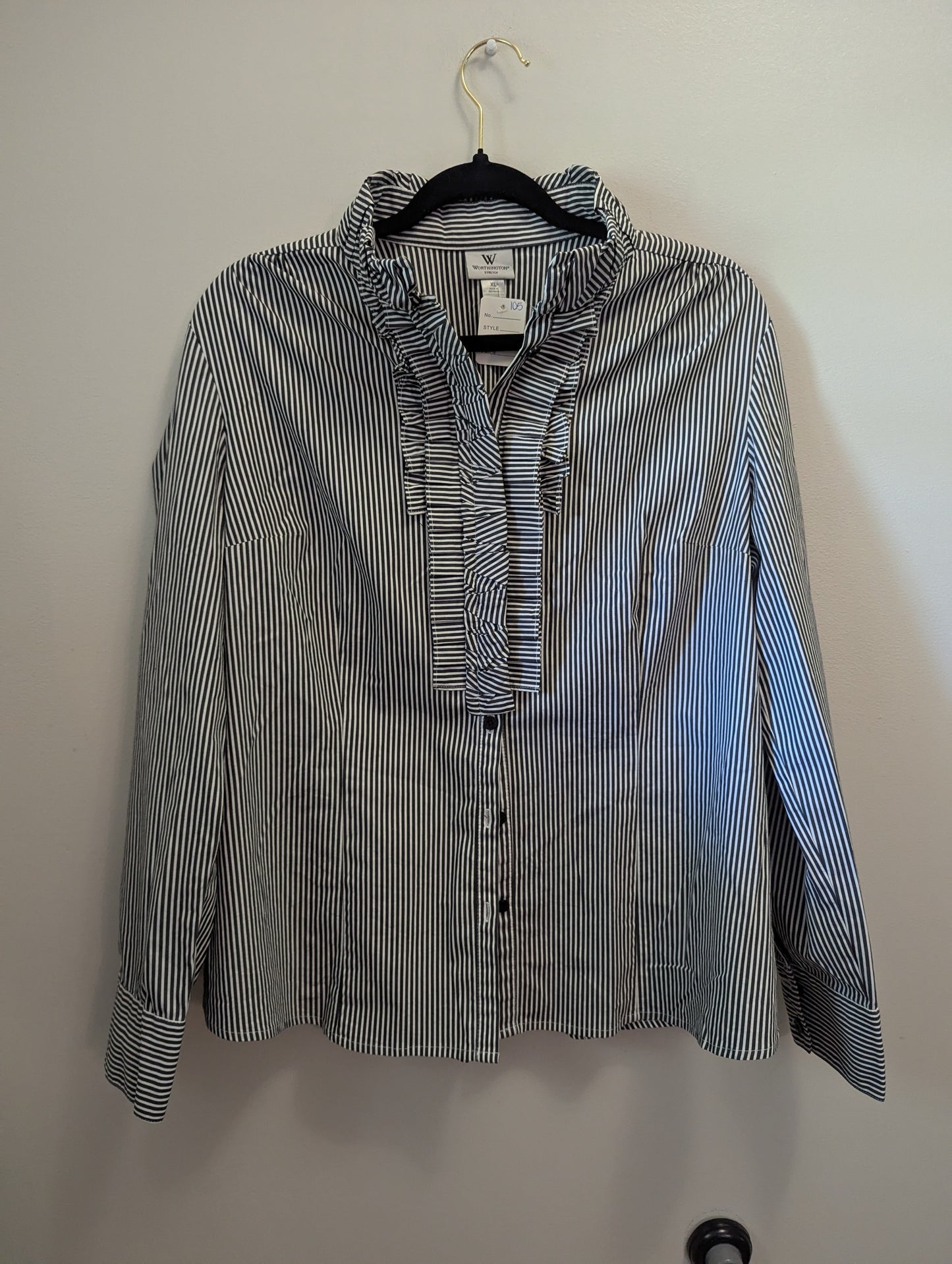 Worthington Black and White Striped Shirt Sz XL #105