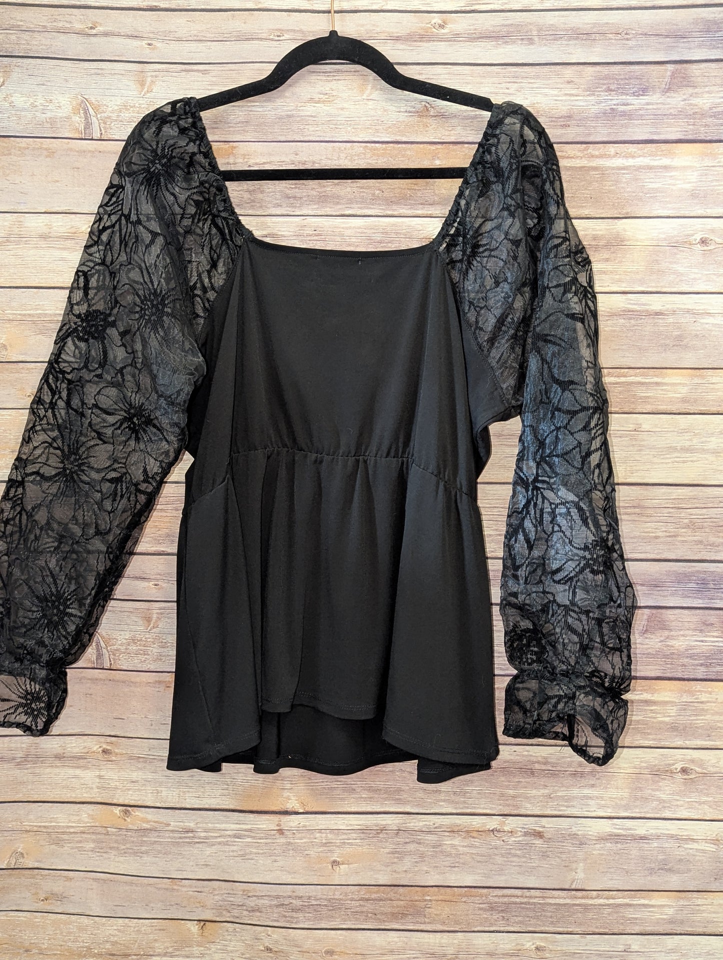 Velvet Burnout Sleeve Peplum Top. Size XL #105