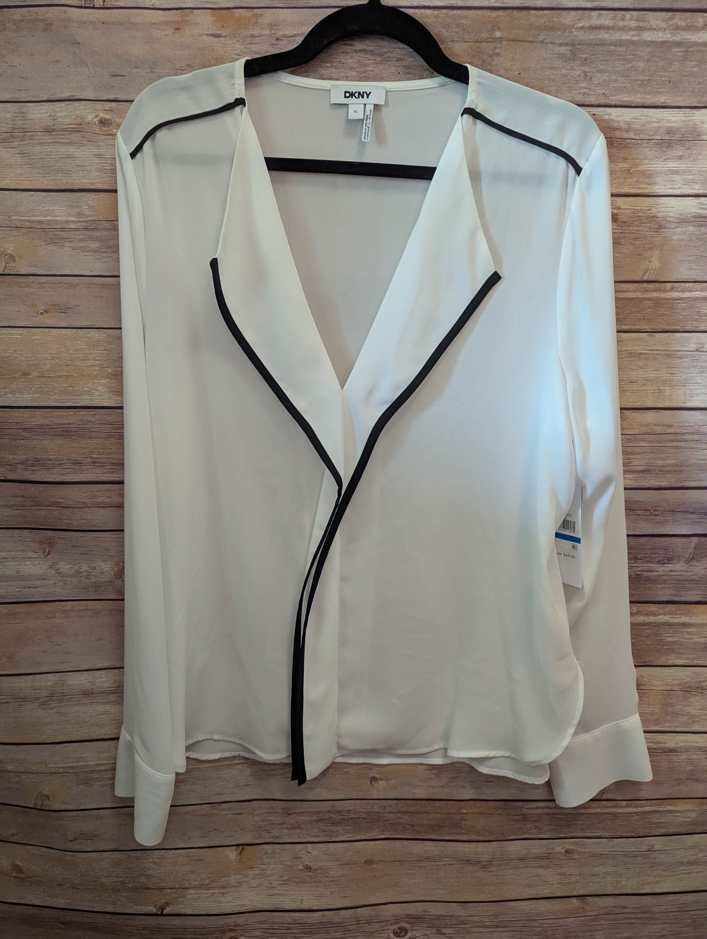 DKNY White Blouse with Black Trim Sz XL #97