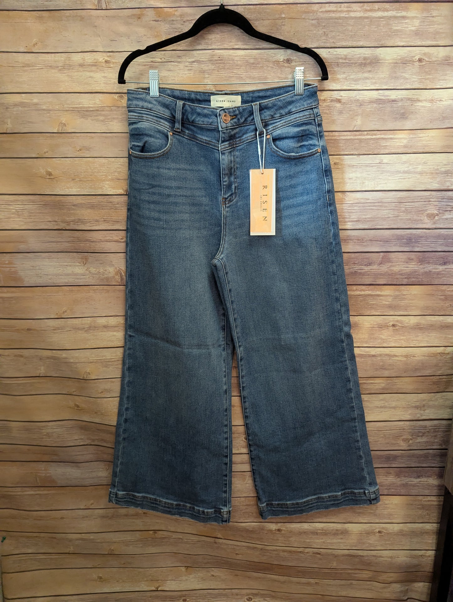 RISEN Full Size High Rise Crop Wide Leg Front Yoke Detail Jeans sz 13
