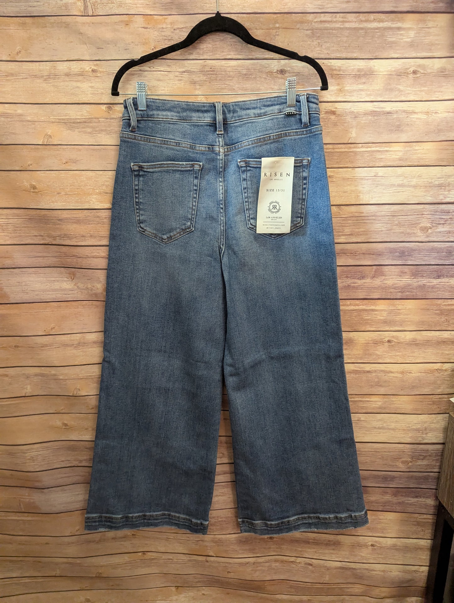 RISEN Full Size High Rise Crop Wide Leg Front Yoke Detail Jeans sz 13