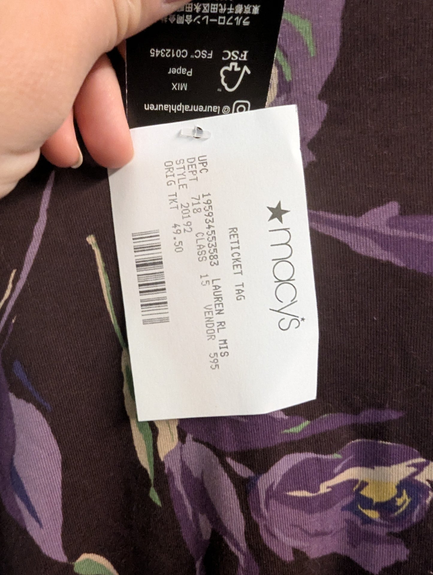 NWTs, LAUREN RALPH LAUREN Purple Floral Long Sleeve. Sz M #97