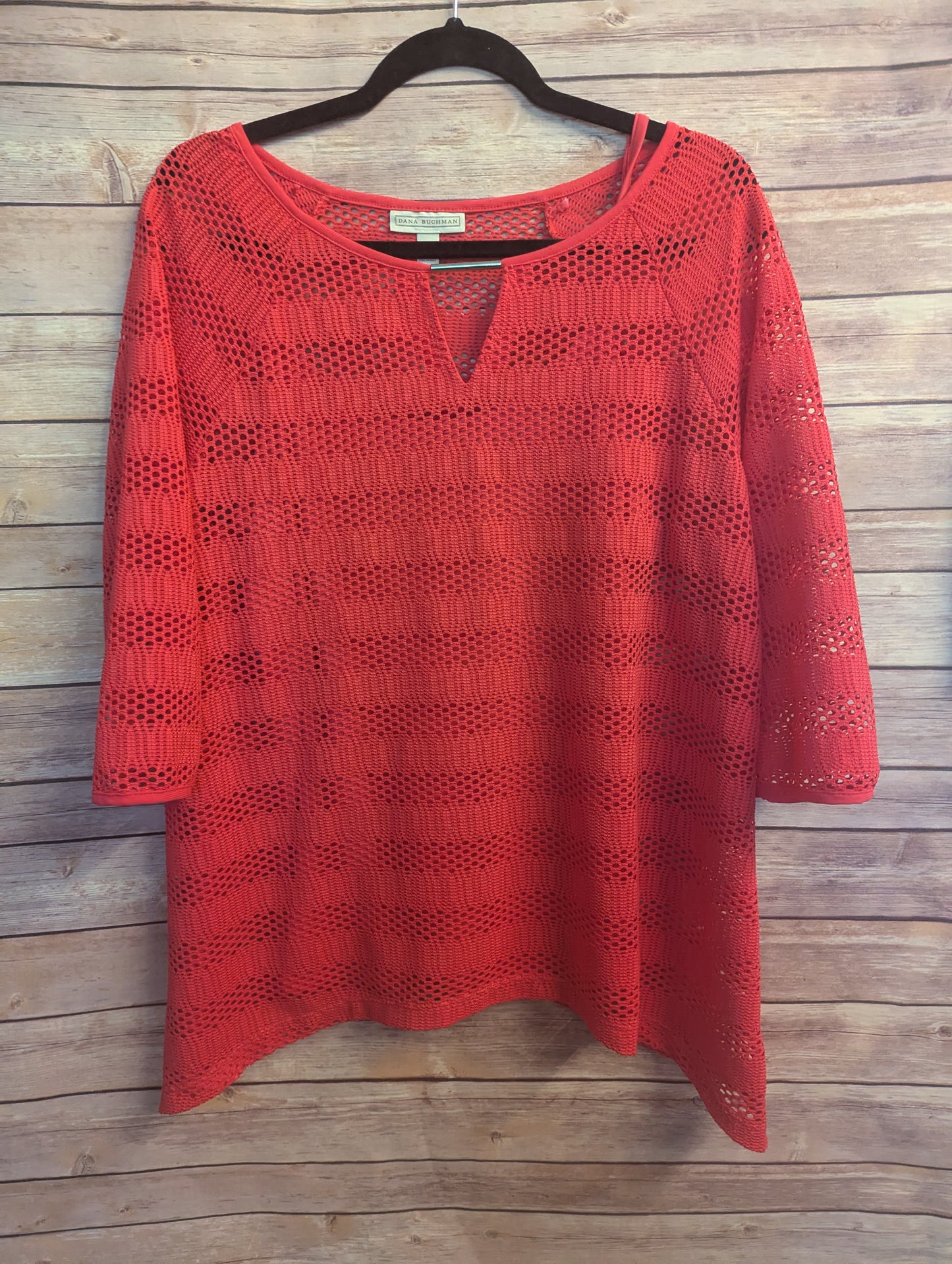 Dana Buchman Crochet Tunic Sz L, Coral 3/4 Sleeve With Cami Beach