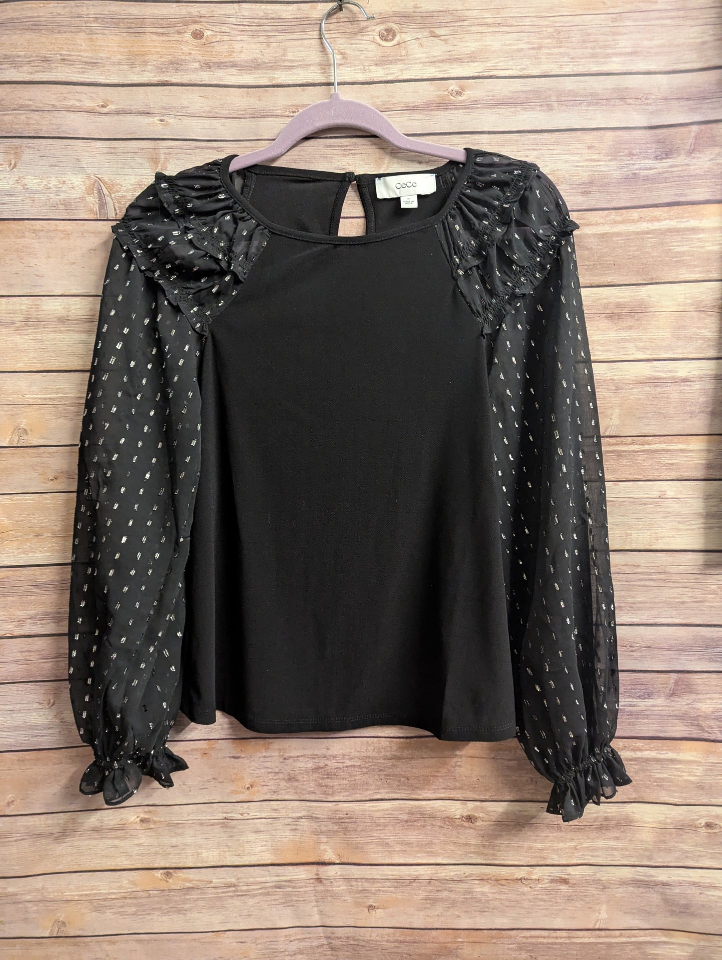 Nwt, Cece black sheer sleeve top. Sz M #97