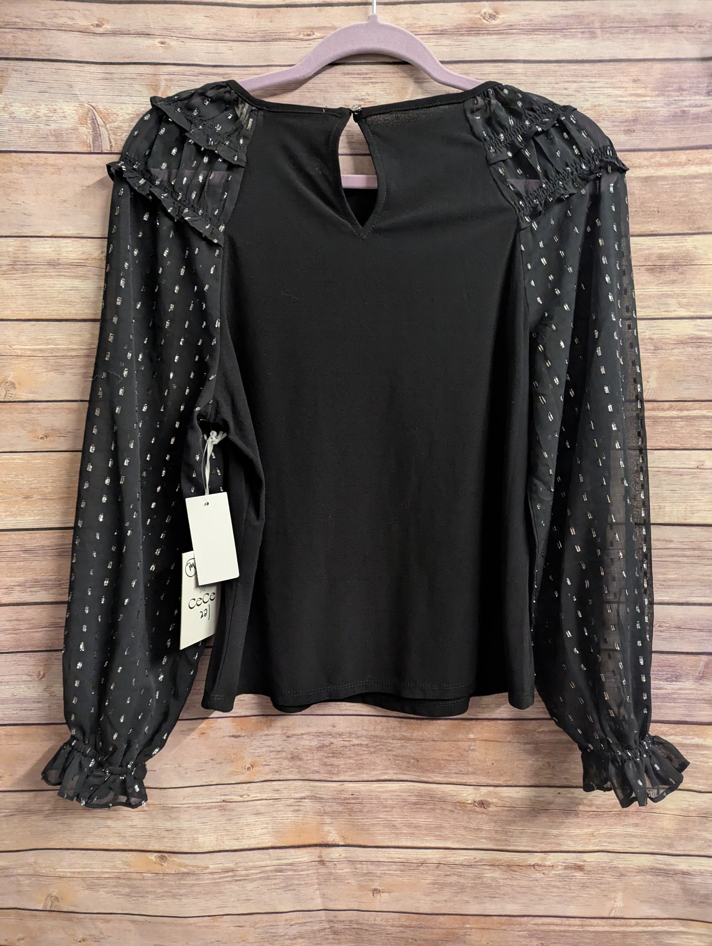 Nwt, Cece black sheer sleeve top. Sz M #97