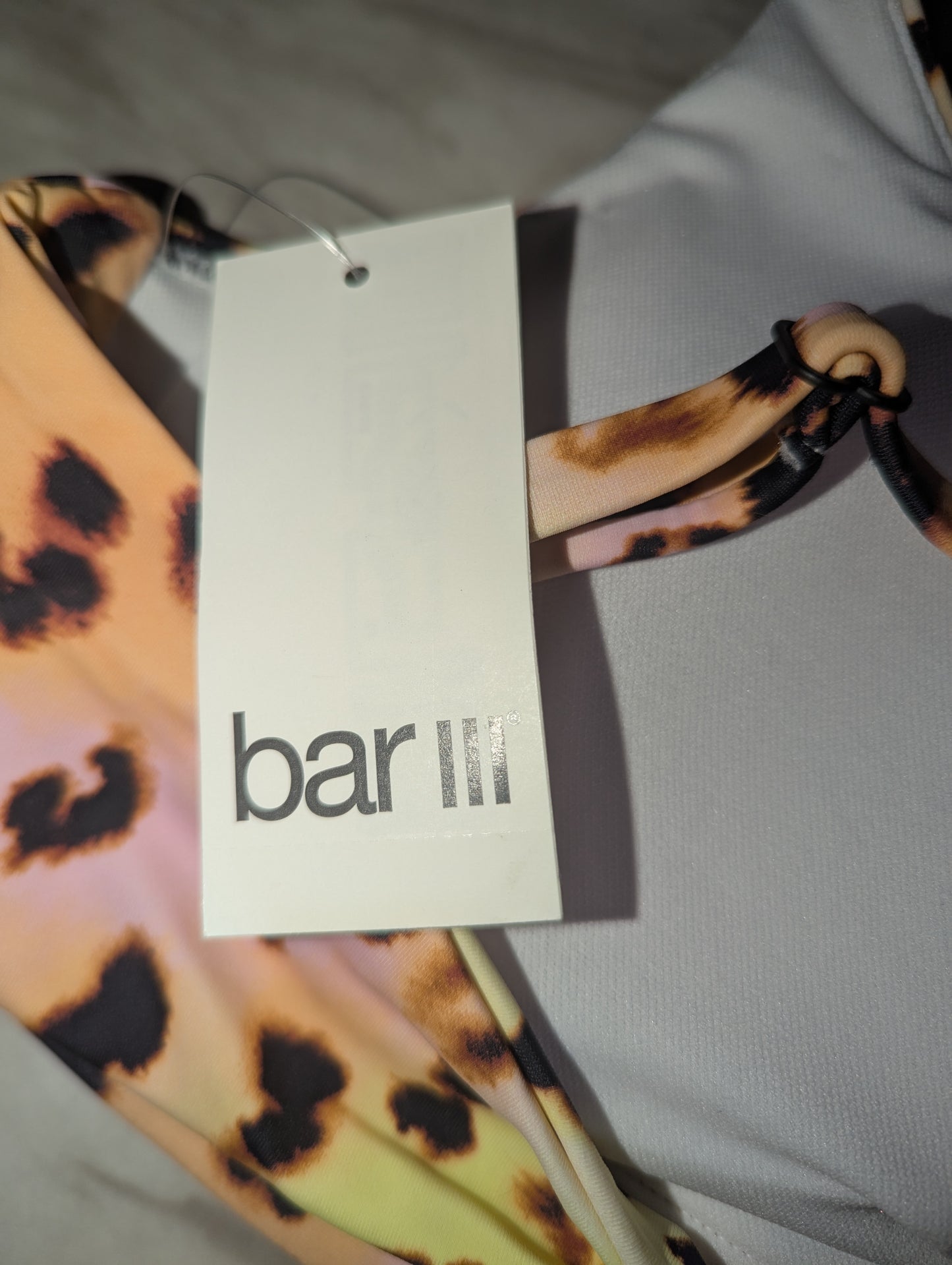 Leopard Print Ring Front Bikini Top | Cutout Swim Top Size M