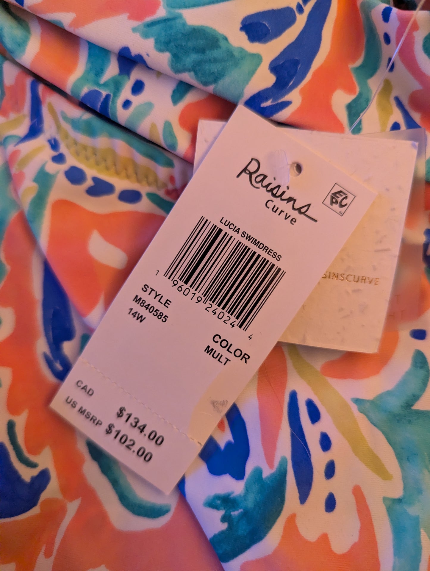 Raisins Curve Lucia V-Neck Tummy Control Swimdress NWTs 14W #A67