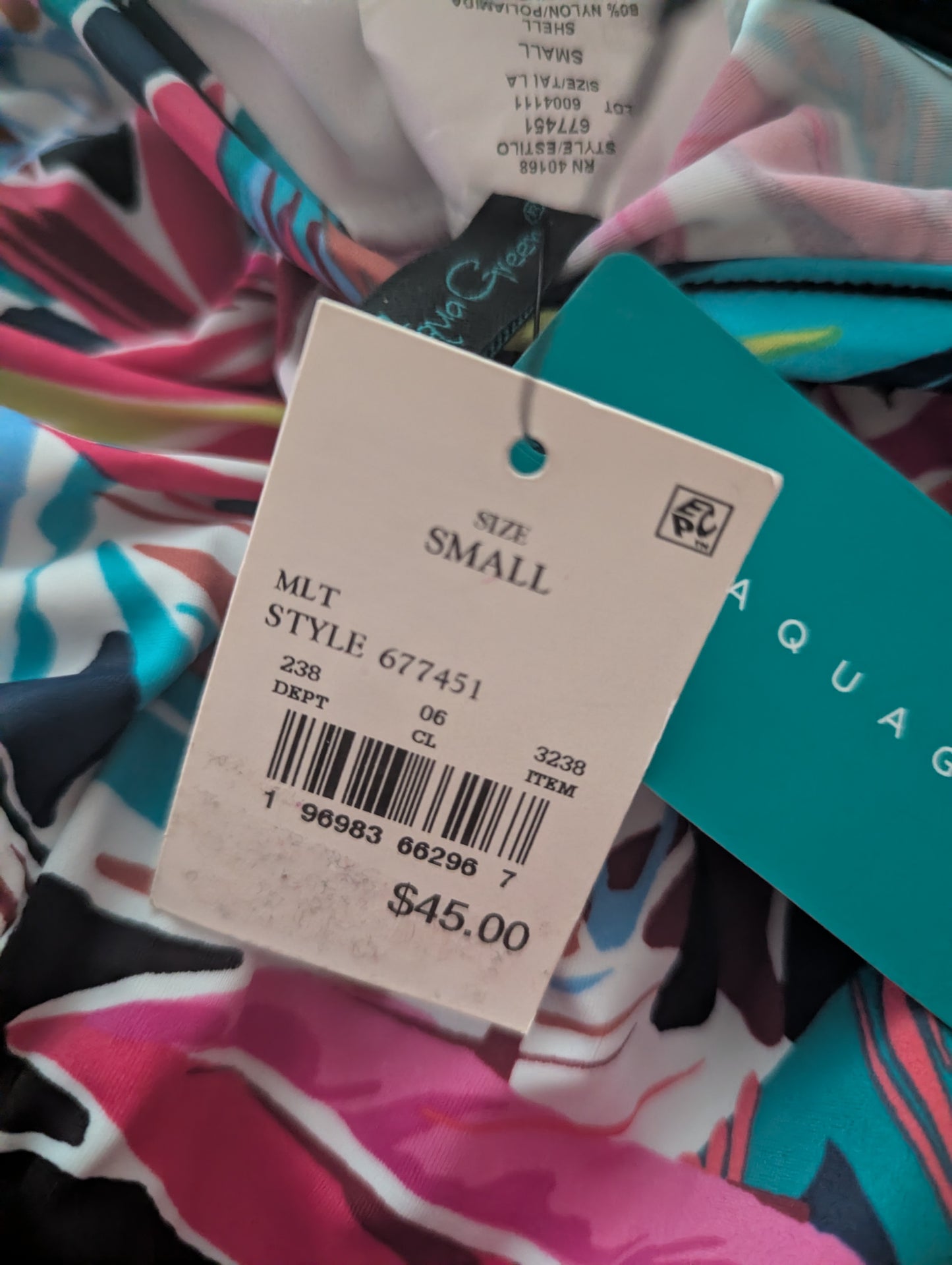 Aqua Green Women's UPF 50 Shirred V-Neck One Piece. Sz S #A85