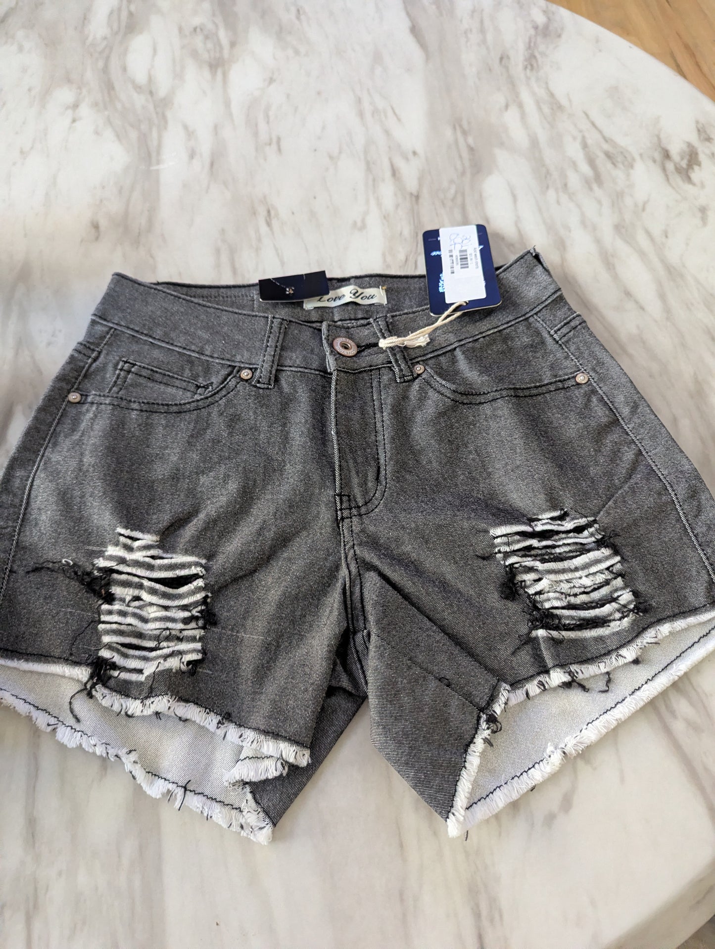 Love You High Rise Black Distressed Jean Shorts Frayed Hem NWT #B25