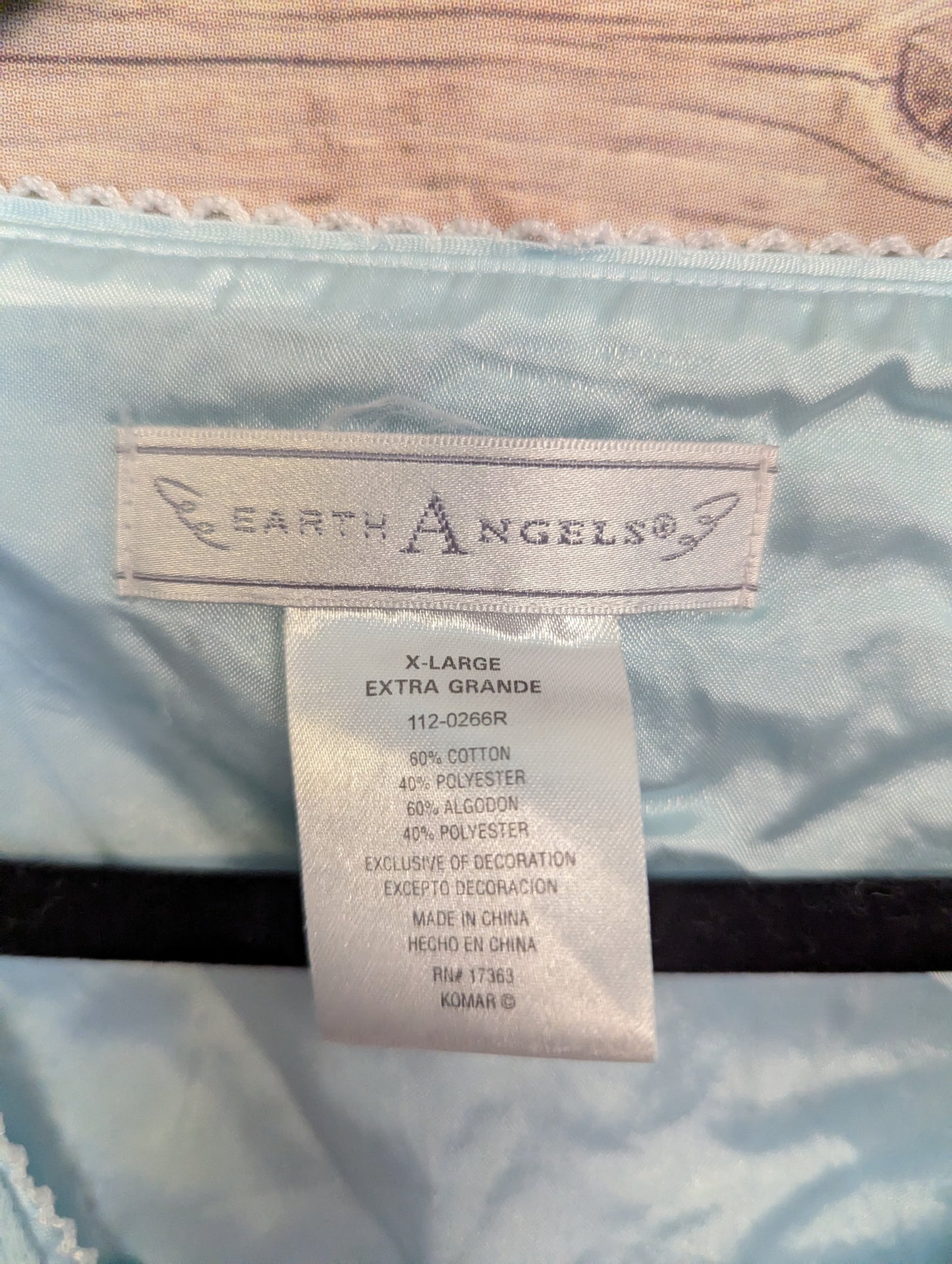 Earth Angels XL Light Blue Waffle Knit Sleep Shirt Nightgown Lace Trim Floral