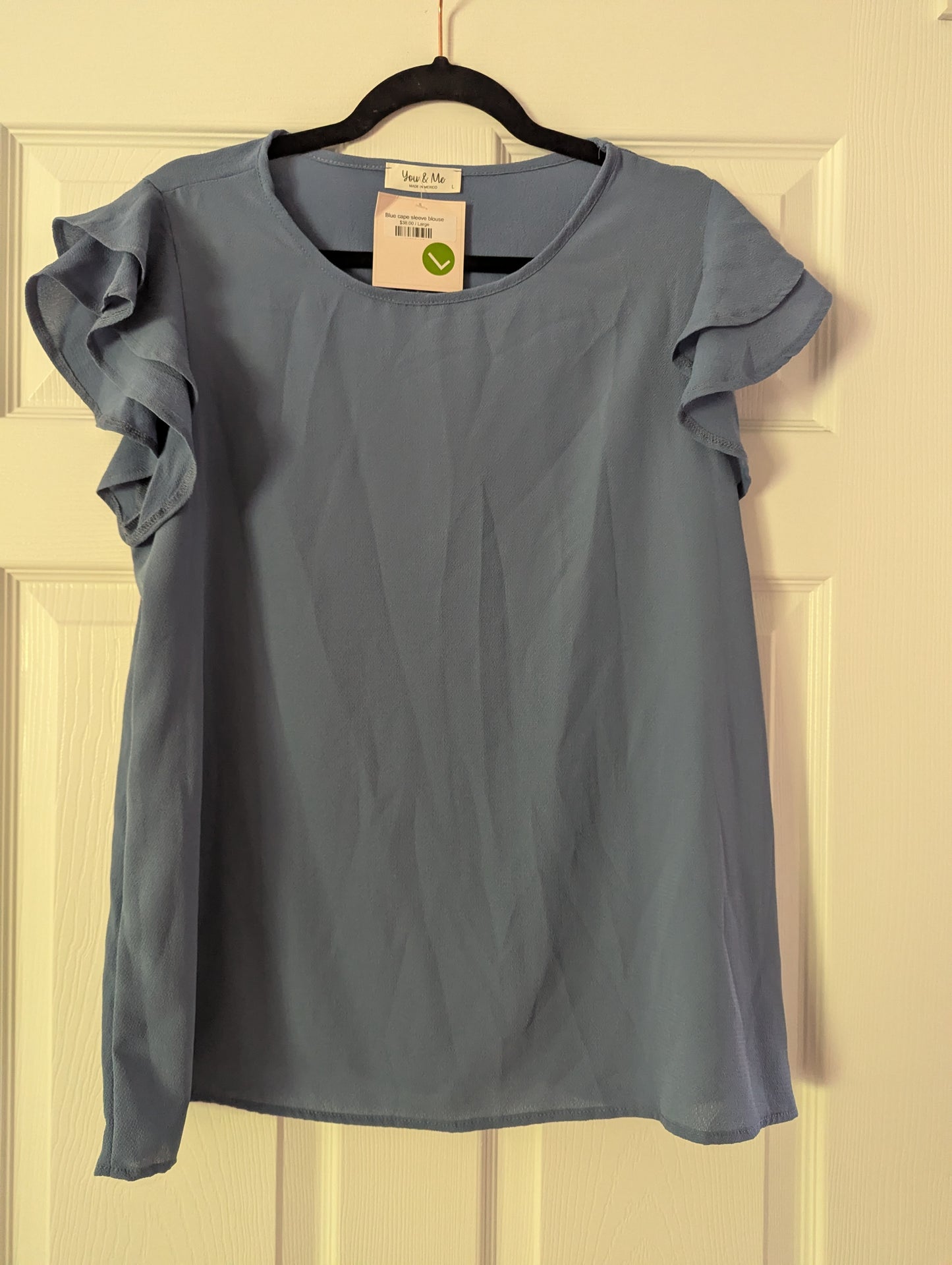 Blue cape sleeve blouse