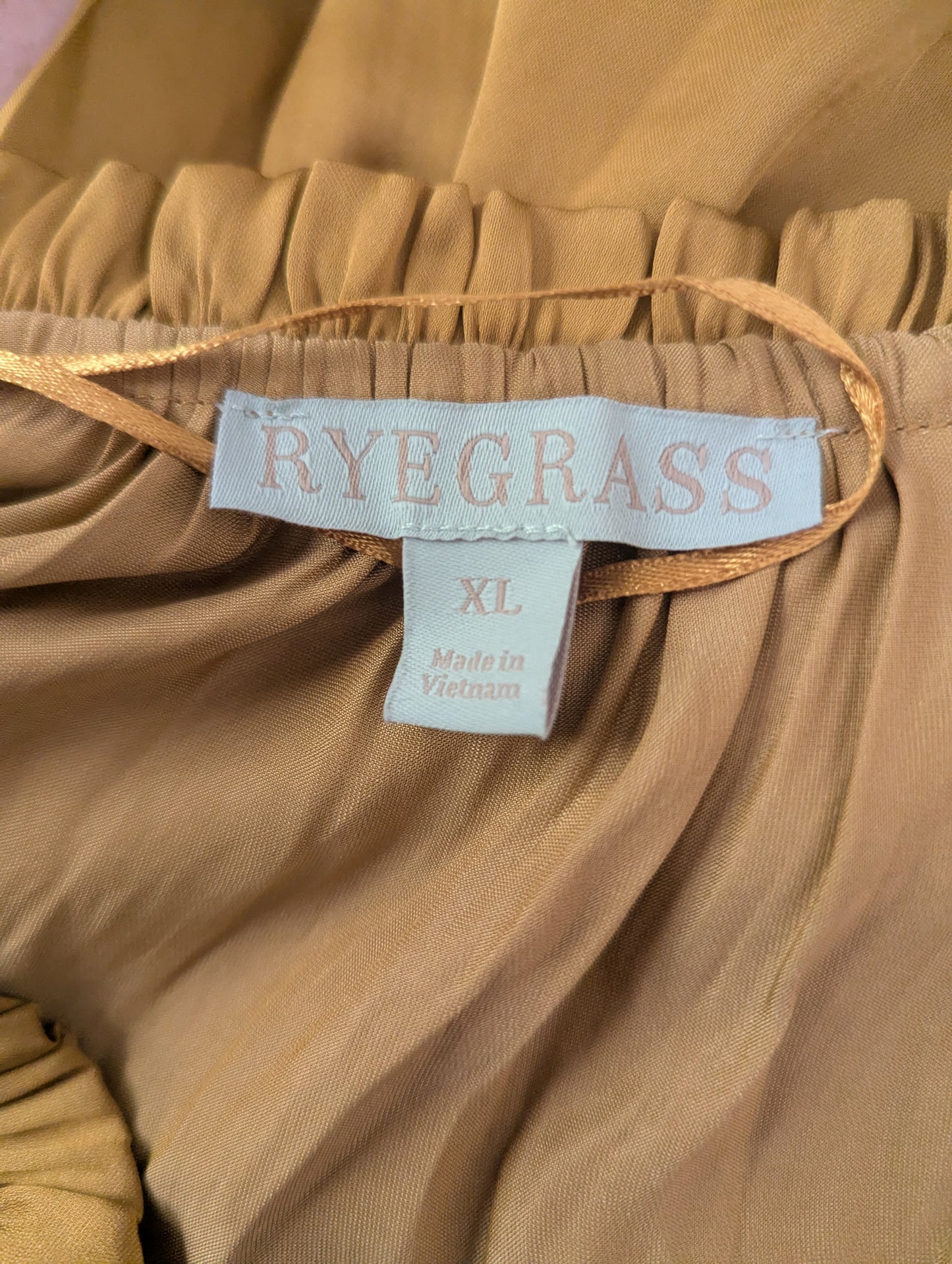 Ryegrass Mustard Gold Ruffle Sleeve Drawstring Waist Blouse Women’s Size XL