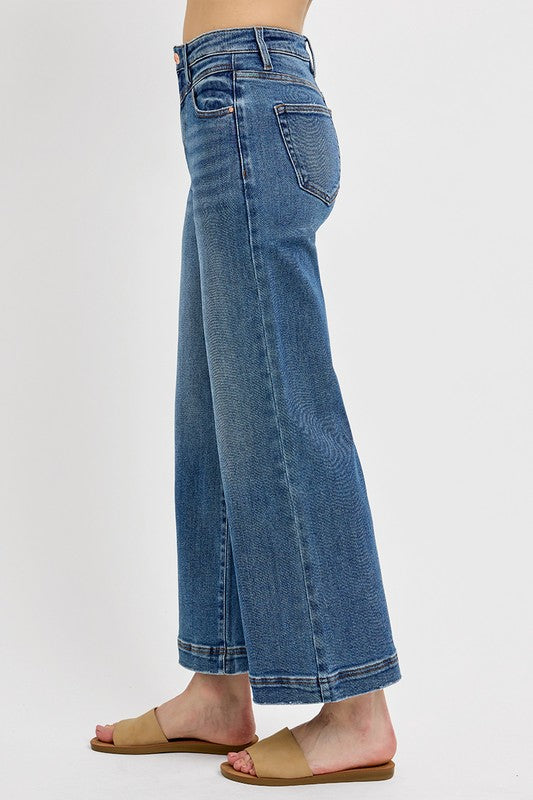 RISEN Full Size High Rise Crop Wide Leg Front Yoke Detail Jeans sz 13