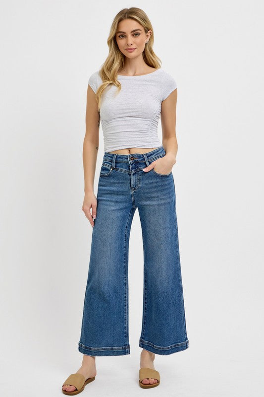 RISEN Full Size High Rise Crop Wide Leg Front Yoke Detail Jeans sz 13