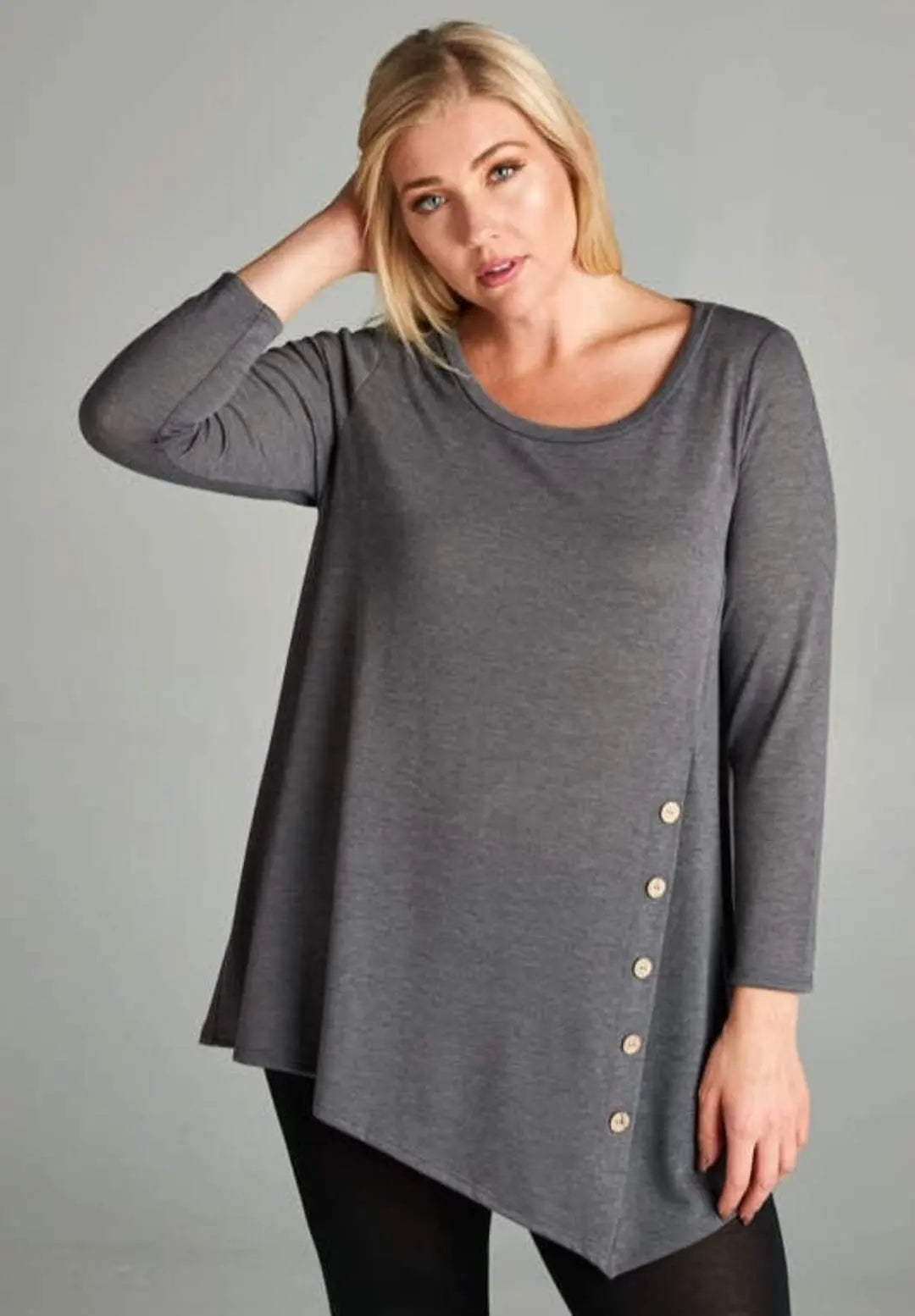 Grey Button Accent Top - Scarlett's Riverside Boutique