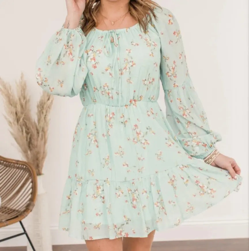 Madeline Mint Floral Dress - Scarlett's Riverside Boutique