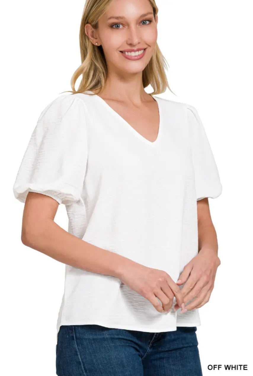 White puff sleeve top - Scarlett's Riverside Boutique