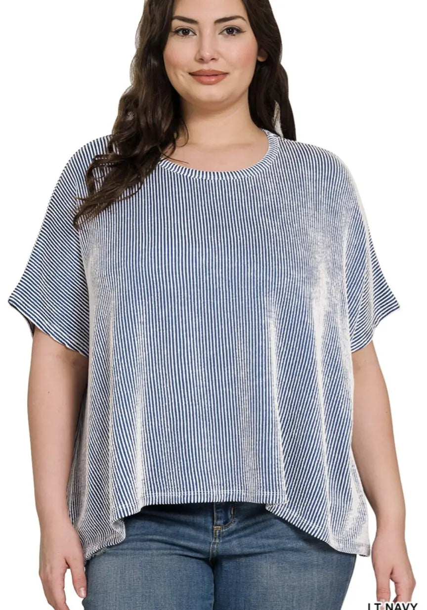 Navy ribbed oversized plus size top - Scarlett's Riverside Boutique