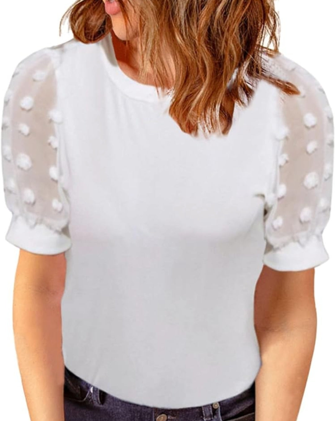 White Mesh Sleeve top, size M. RS 9 - Scarlett's Riverside Boutique