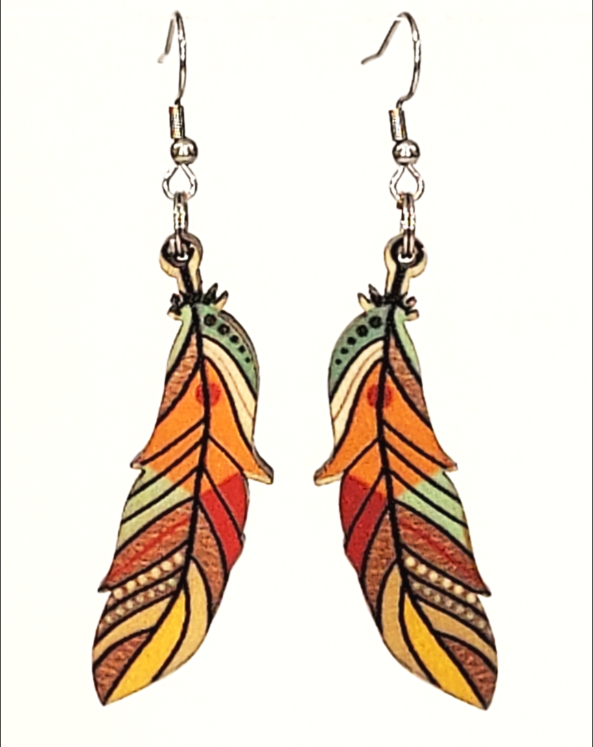 Wood feather earrings