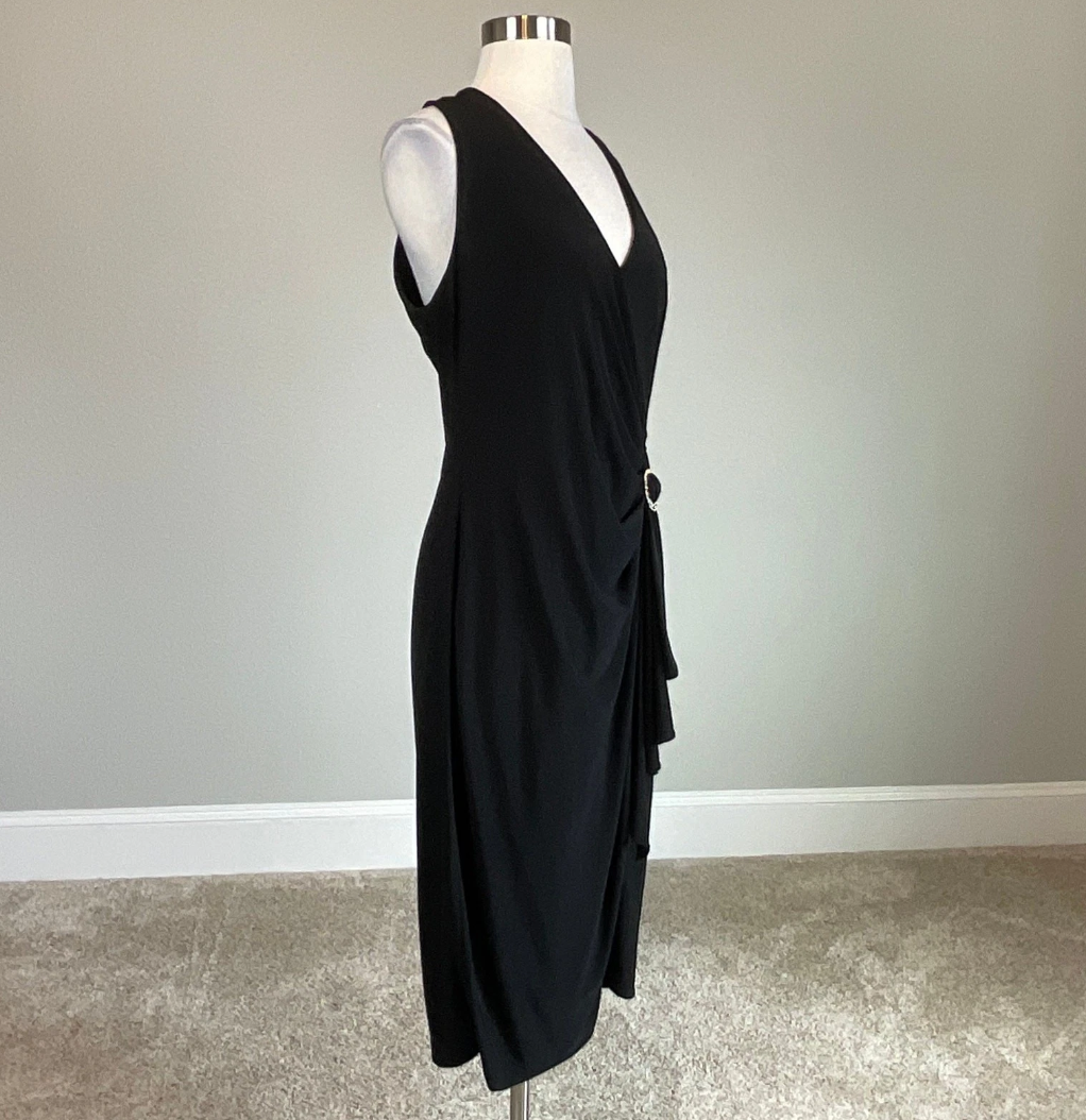 Betsy & Adam Women's Cocktail Dress Size 8 Black Sleeveless Ruffled Sheath. #97 MO
