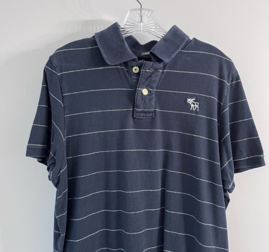Abercrombie & Fitch Polo Shirt Size Large Navy Blue Stripe Short Sleeve #A4